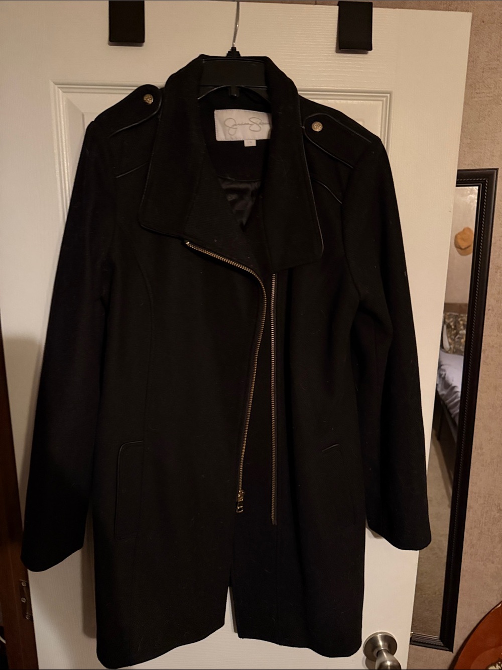 Jessica Simpson Black Asymmetrical Zip Pea Coat